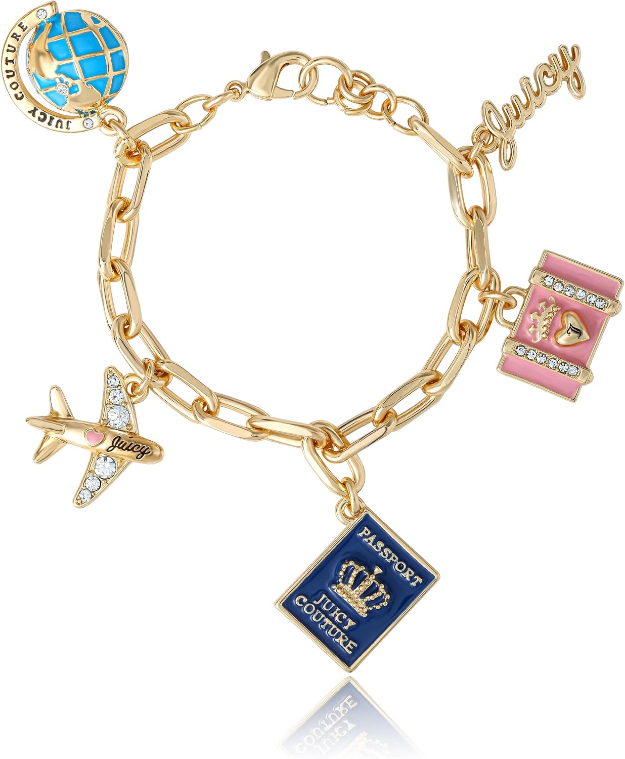 Juicy Couture Charm Bracelets for Women 7.5", Gold-Tone Chunky Bracelet with Novelty and Logo Charms