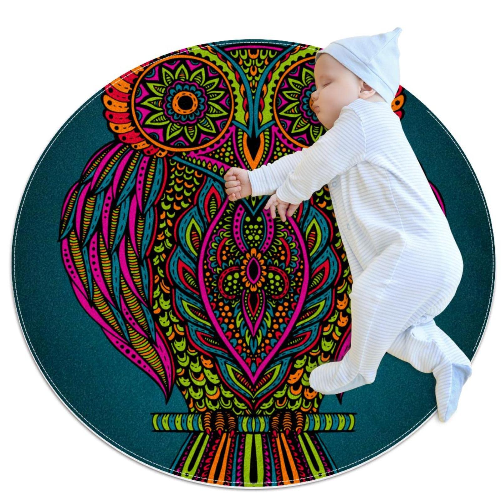 Tapis enfant chouette doux diamètre 80cm pour accompagner ses premiers pas
