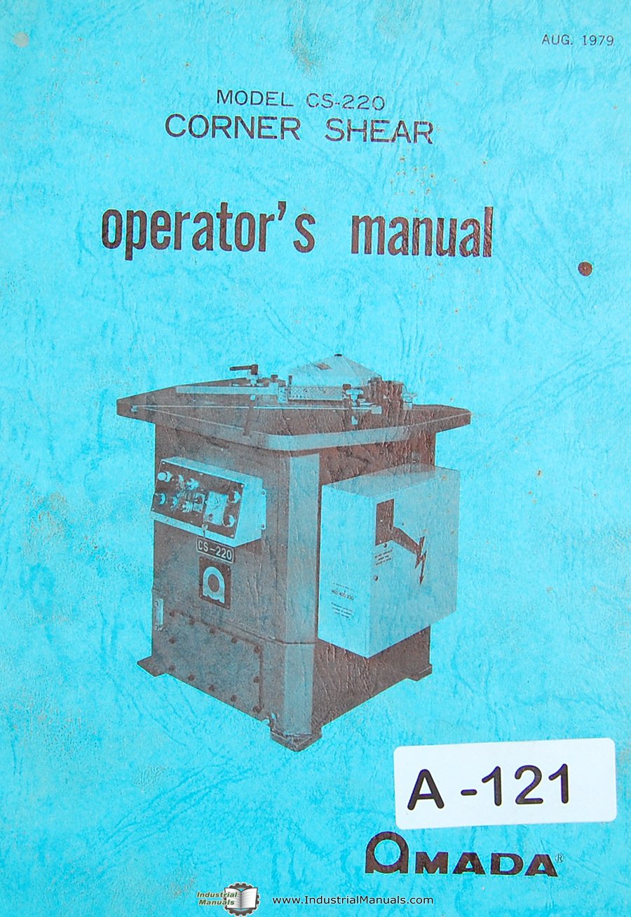 Front and Rear View of Amada CS-220 Corner Shear with labeled components