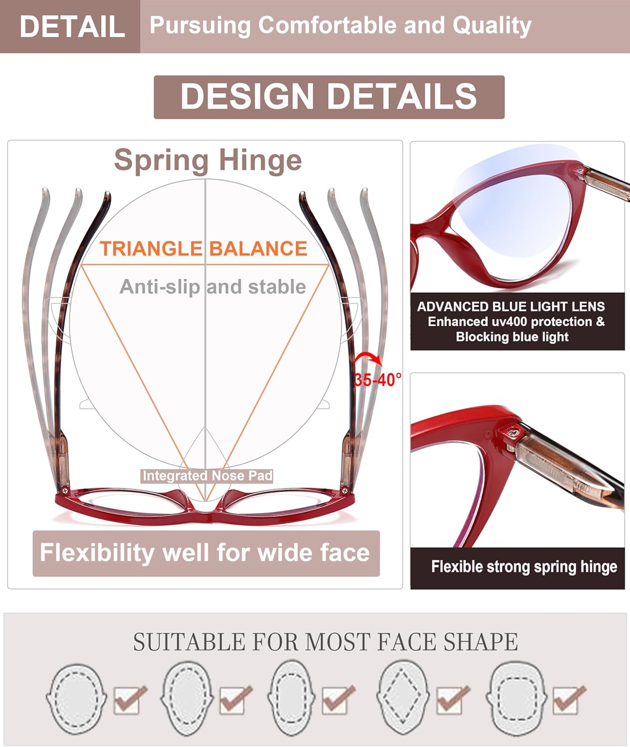 EYEURL 4-Pack Cat Eye Reading Glasses for Women- Blue Light Blocking Readers with Spring Hinges,Anti-Glare/UV Rays Reading Glasses,1.5 - Image 5