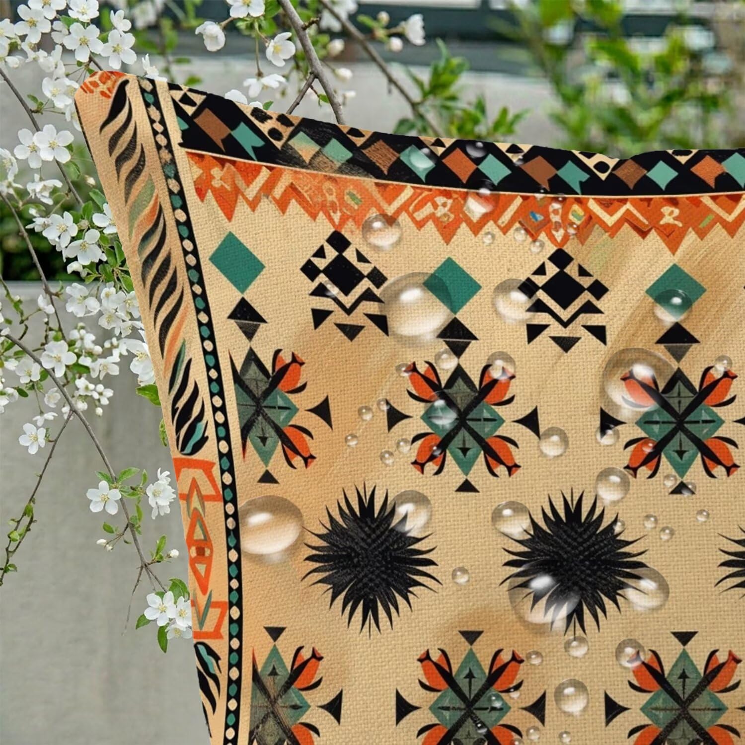 Set di 4 Federe Copricuscini 50x50 cm, Motivi Per Tappeti Federe per Cuscini Decorazioni in Lino con Cerniera Invisibile, Quadrati Impermeabile Cuscini da Esterno per Giardino Soggiorno (Boemia) L-8D