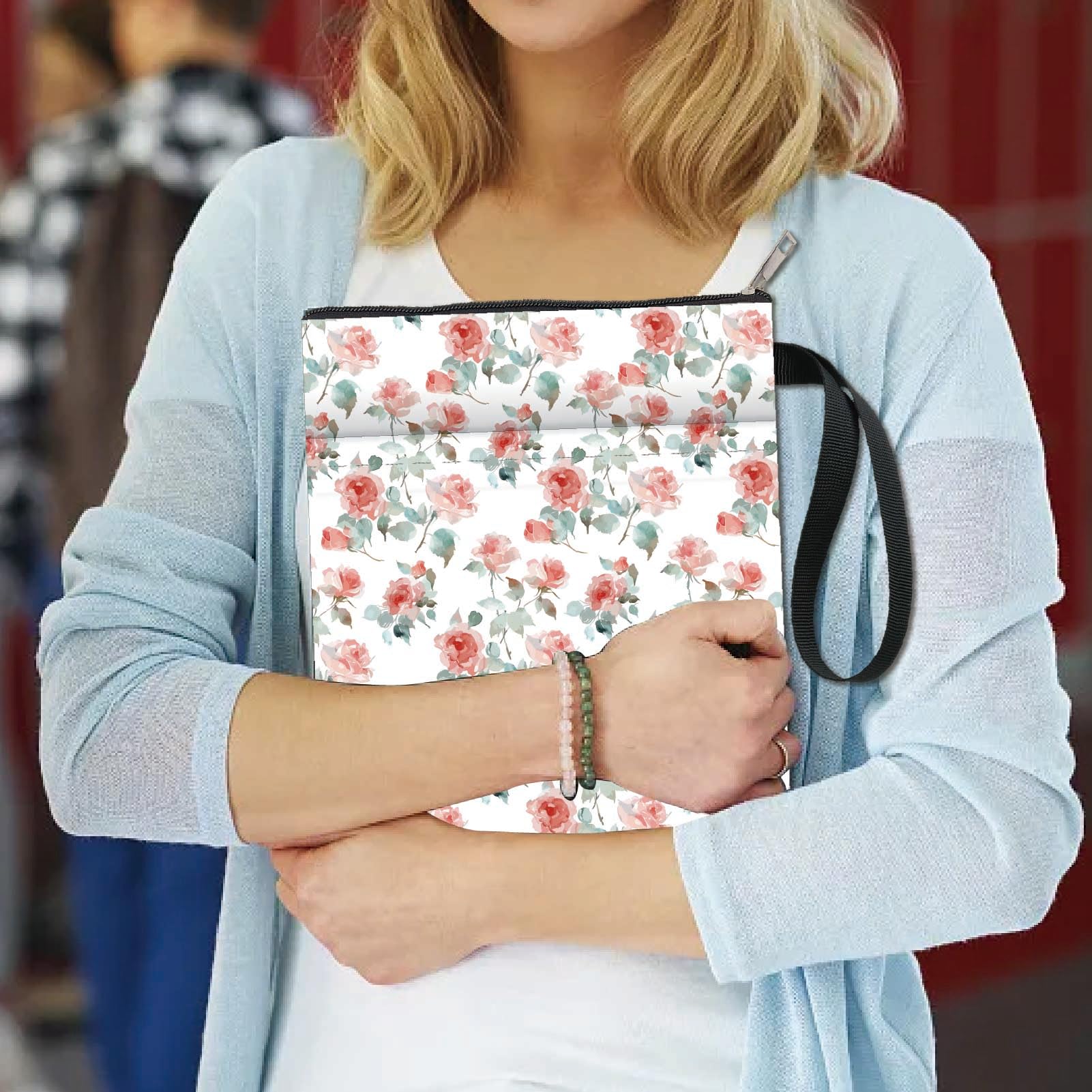 Funda De Libro Con Cremallera CRASPIRE - Impermeable, Lavable, Floral Rosas, Tamaño 22x28cm, Con Bolsillo, Para Proteger Libros Y Cuadernos