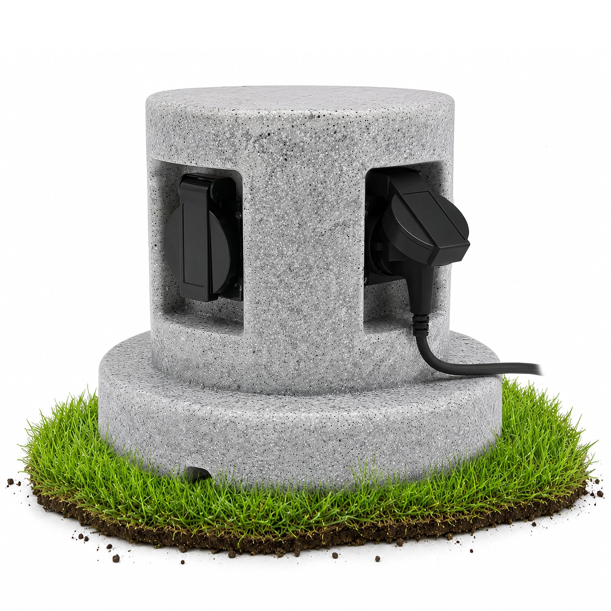 SSC-LUXon BAWI Gartensteckdose Steinoptik mit 4 Steckdosen - Outdoor Mehrfachsteckdose 4-fach IP44 - Außensteckdose Garten Granitoptik