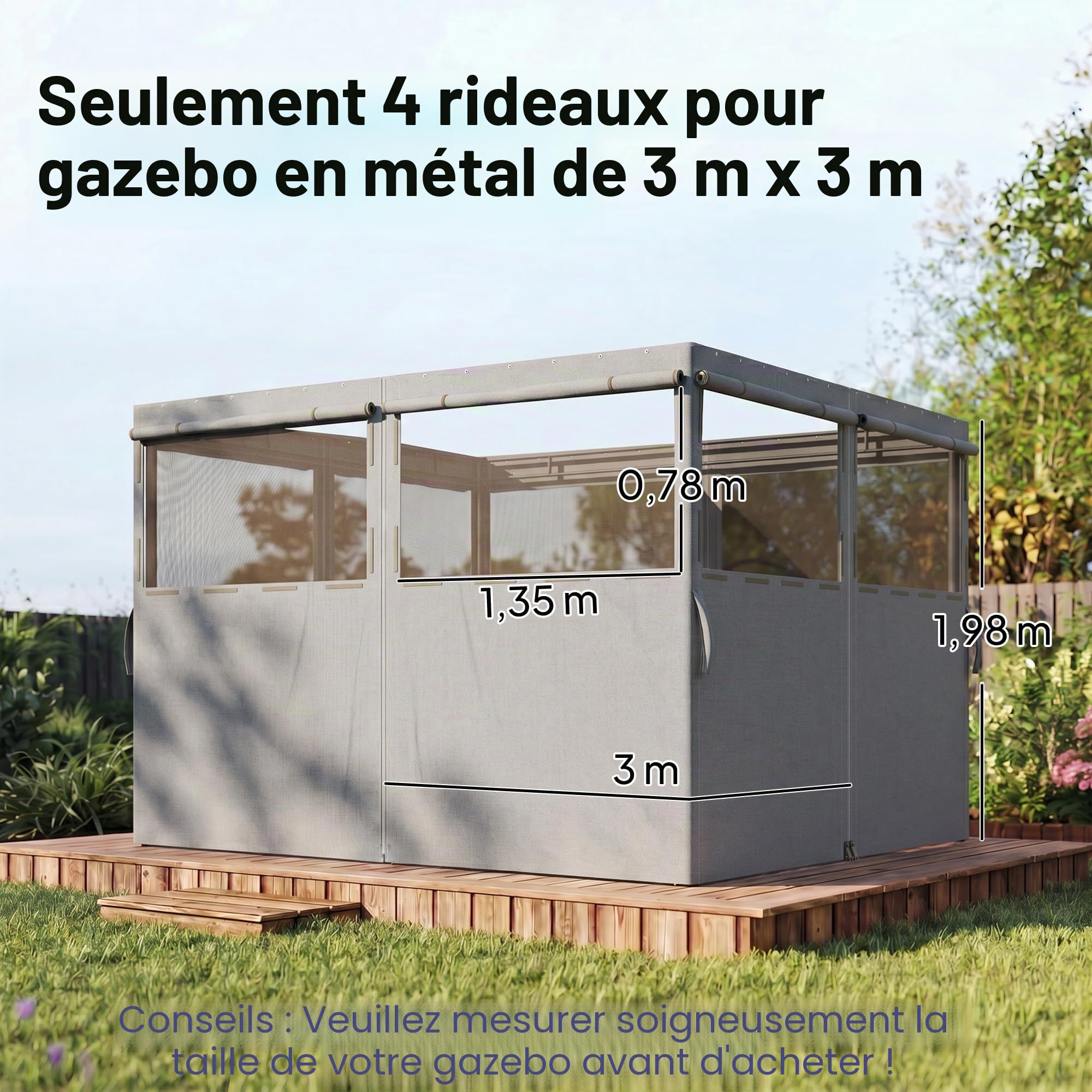 Outsunny 4 parois latérales pour Gazebo 3x3 m imperméables Gris Clair
