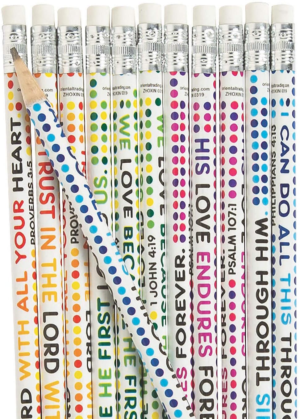 Fun Express Colorful Bible Verse Pencils - Bulk set of 24 - VBS, Church, Sunday School and Religious Stationery Supplies