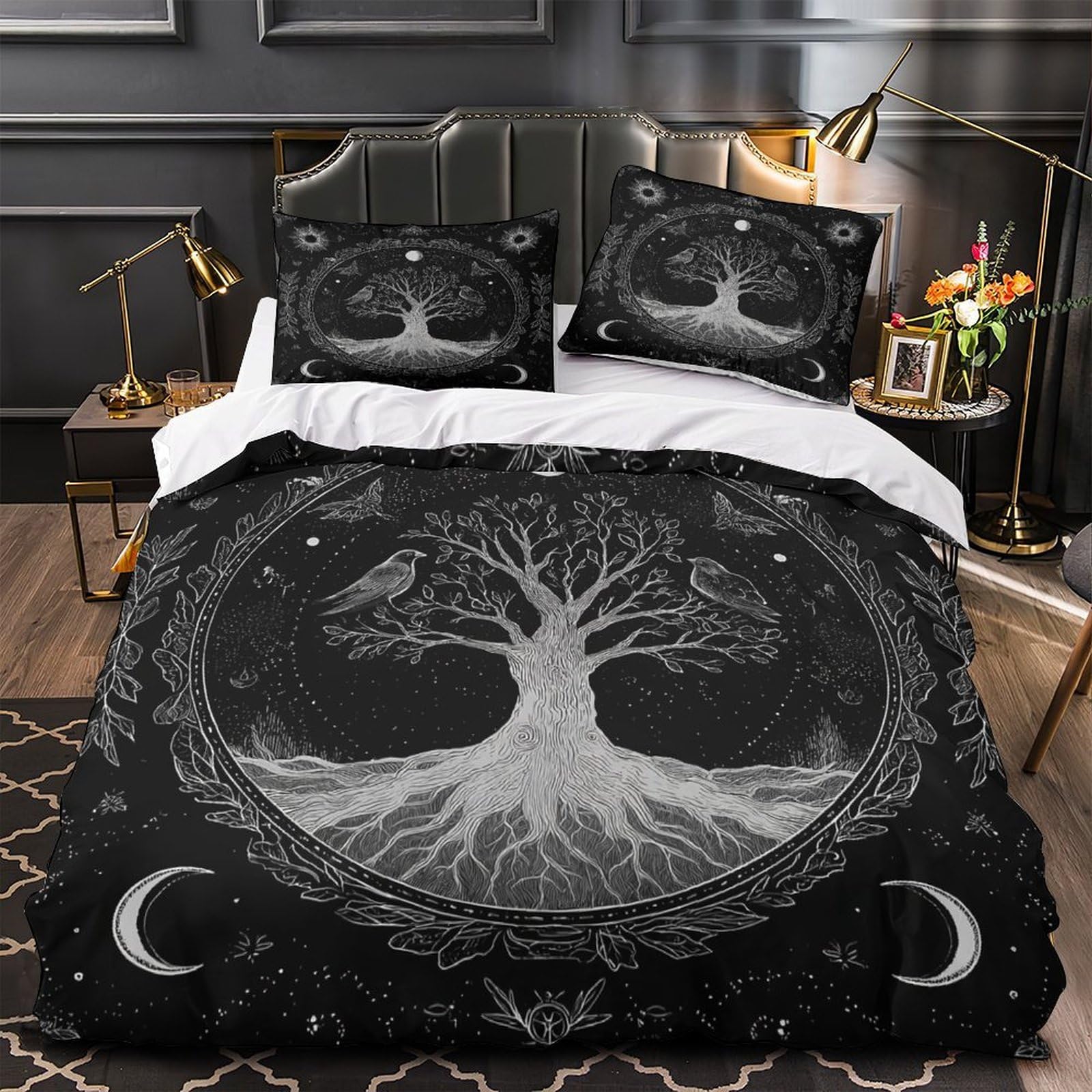 Housse de couette de luxe Arbre de la Vie en microfibre résistante 3 pièces