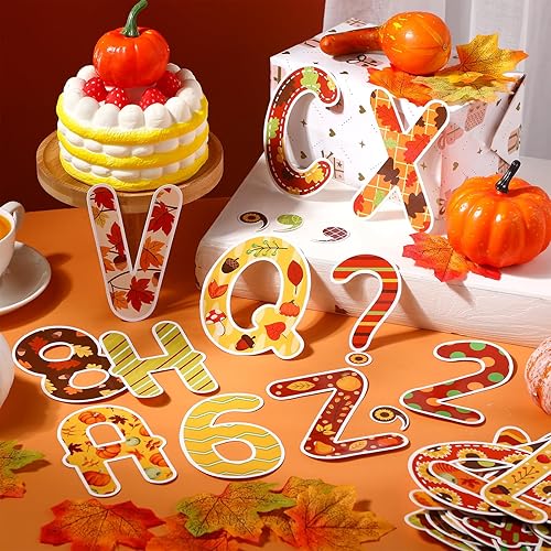 Miniatura 4 de Faccito 176 piezas de decoración de tablón de anuncios de otoño, letras y números, recortes del alfabeto, tema de Acción de Gracias, detalles de