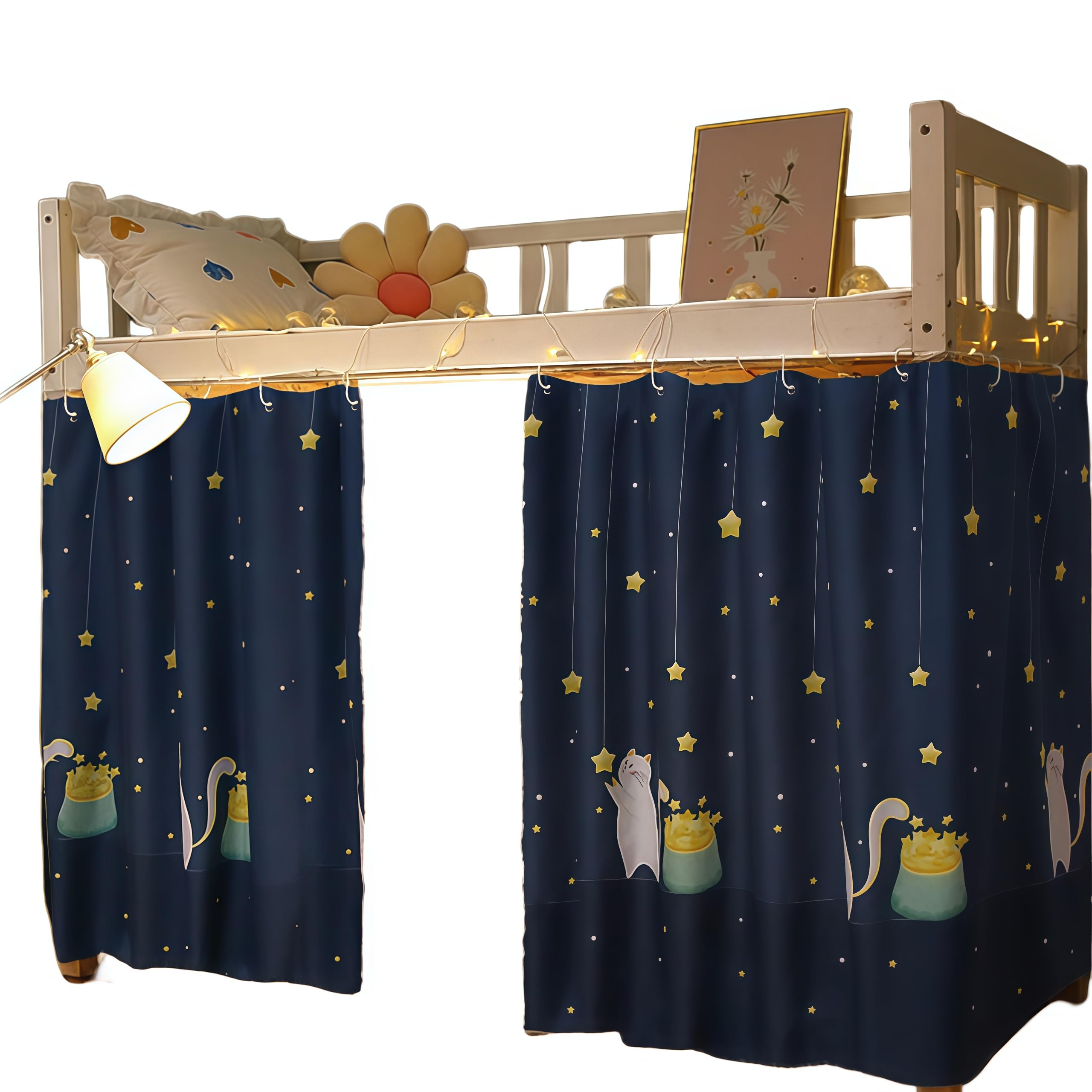 Rideaux de Lit Superposé Anti-poussière Epaissis en Tissu Dortoir Étudiant Rideaux de Couchette Occultant pour Lit Cabane Anti-moustique Moustiquaire en Polyester Mezzanine Crous Anti-UV Enfant