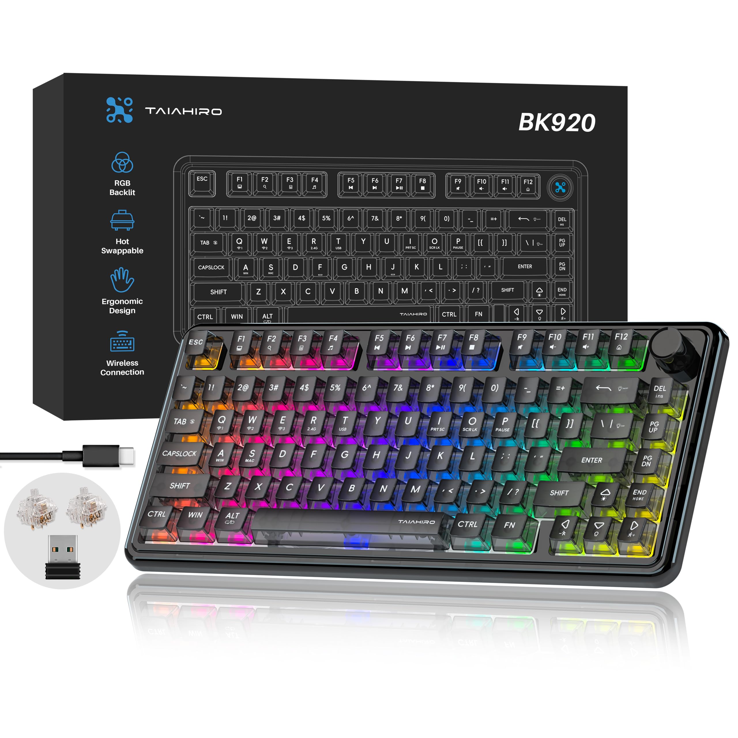 Snapklik.com : Transparent Mechanical Keyboard, 80-Key RGB Backlit ...