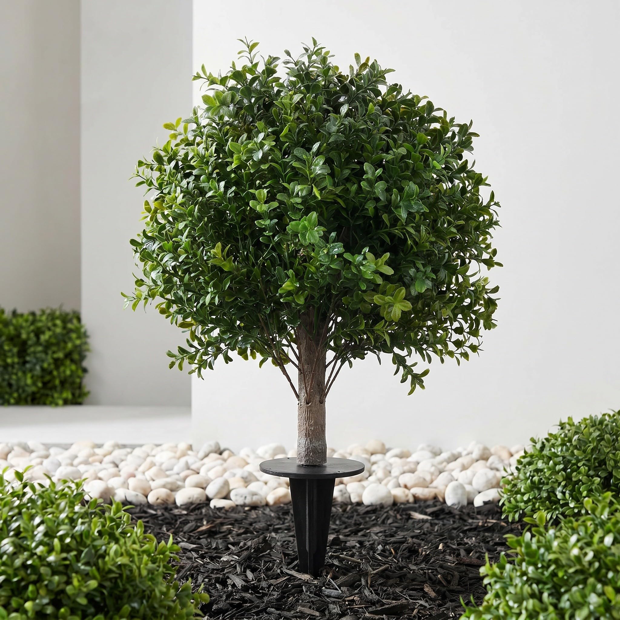 Uonlytech Boule de Topiaire Artificielle Verte avec Piquet, 60x30x30 Cm