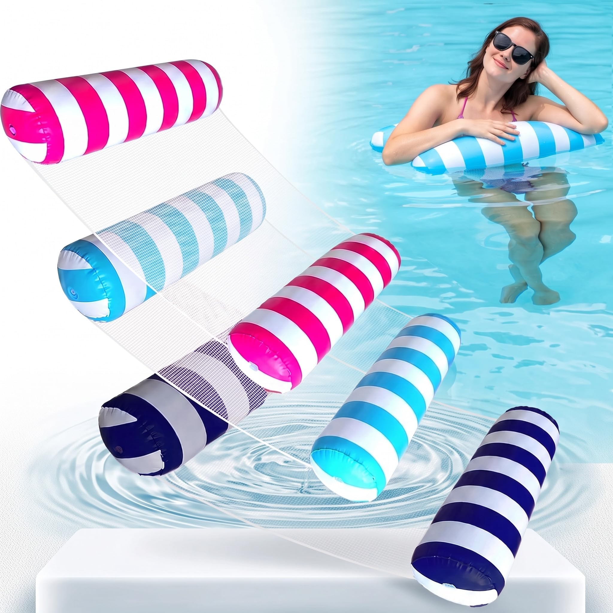Inflatable Pool Floats Adult Size Water Hammock,Floats for Swimming Pool,4-in-1 Multi-Purpose Pool Floating Toys,Pool Rafts Lounge Chairs Floaties,for Adults Vacation Fun and Rest