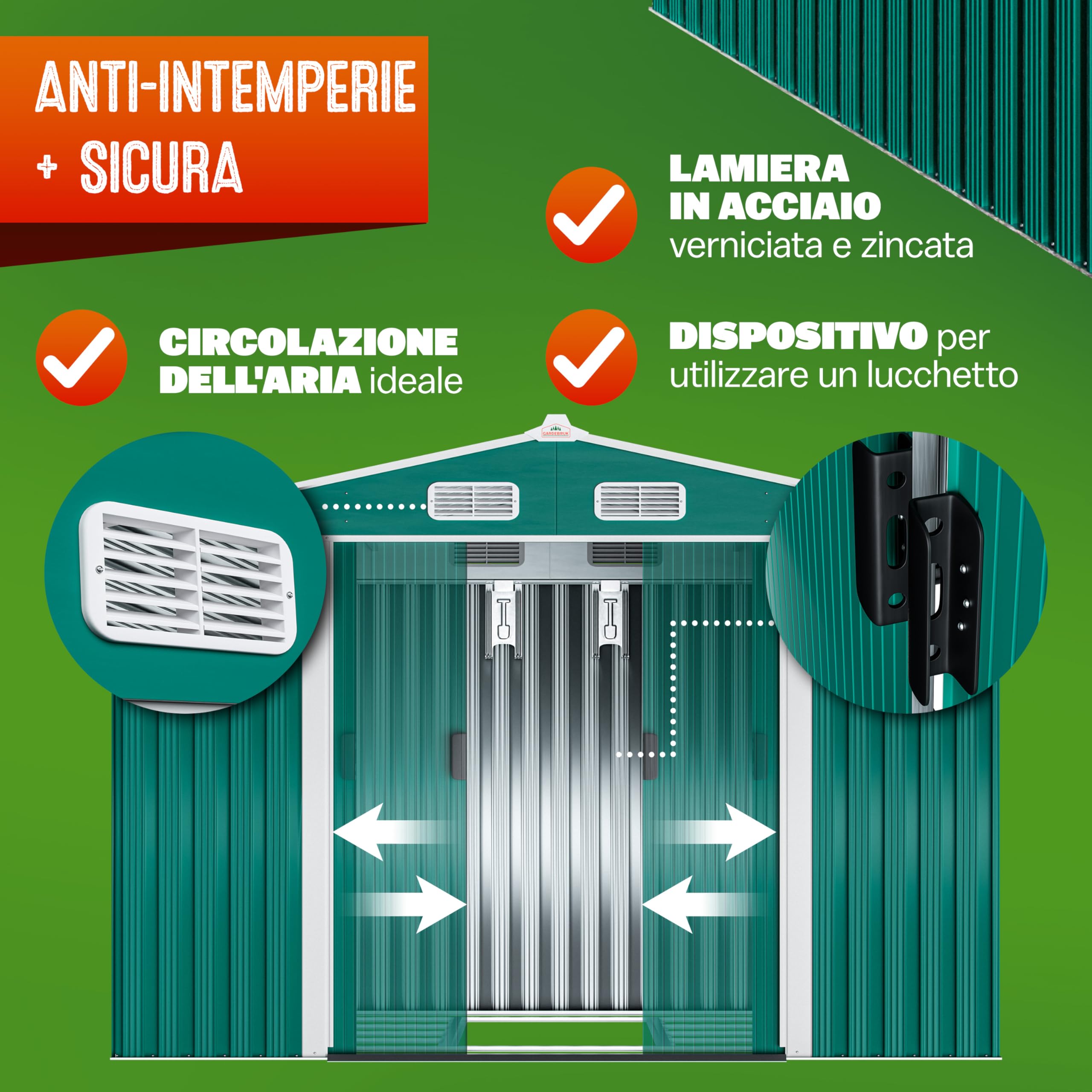 GARDEBRUK® Casetta per Attrezzi da Giardino XXL in Metallo 5m² con Base 260x205x180cm Porta Scorrevole Capanno Antracite con Tetto Prese d´Aria Capannone Rimessa da Esterno 9m³