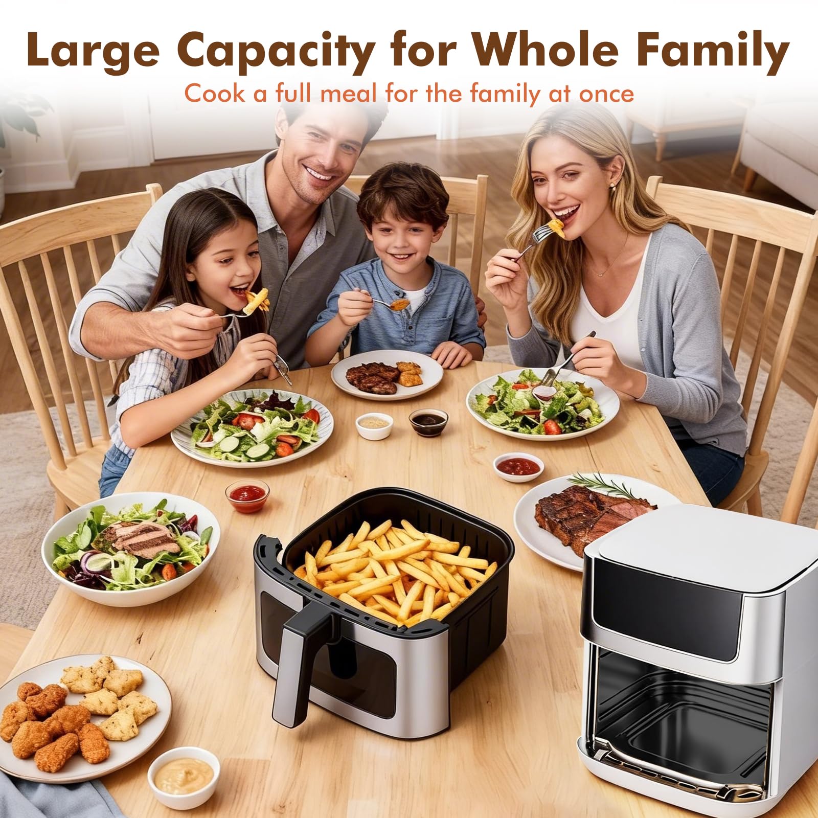 OLIXIS 6.34QT Air Fryer with Window, 8 Food Presets with 400°F Max Heat, 90-Min Timer, Nonstick Dishwasher-Safe Basket for Air Fry, Roast, Reheat, Bake, Stainless Steel, White view 7