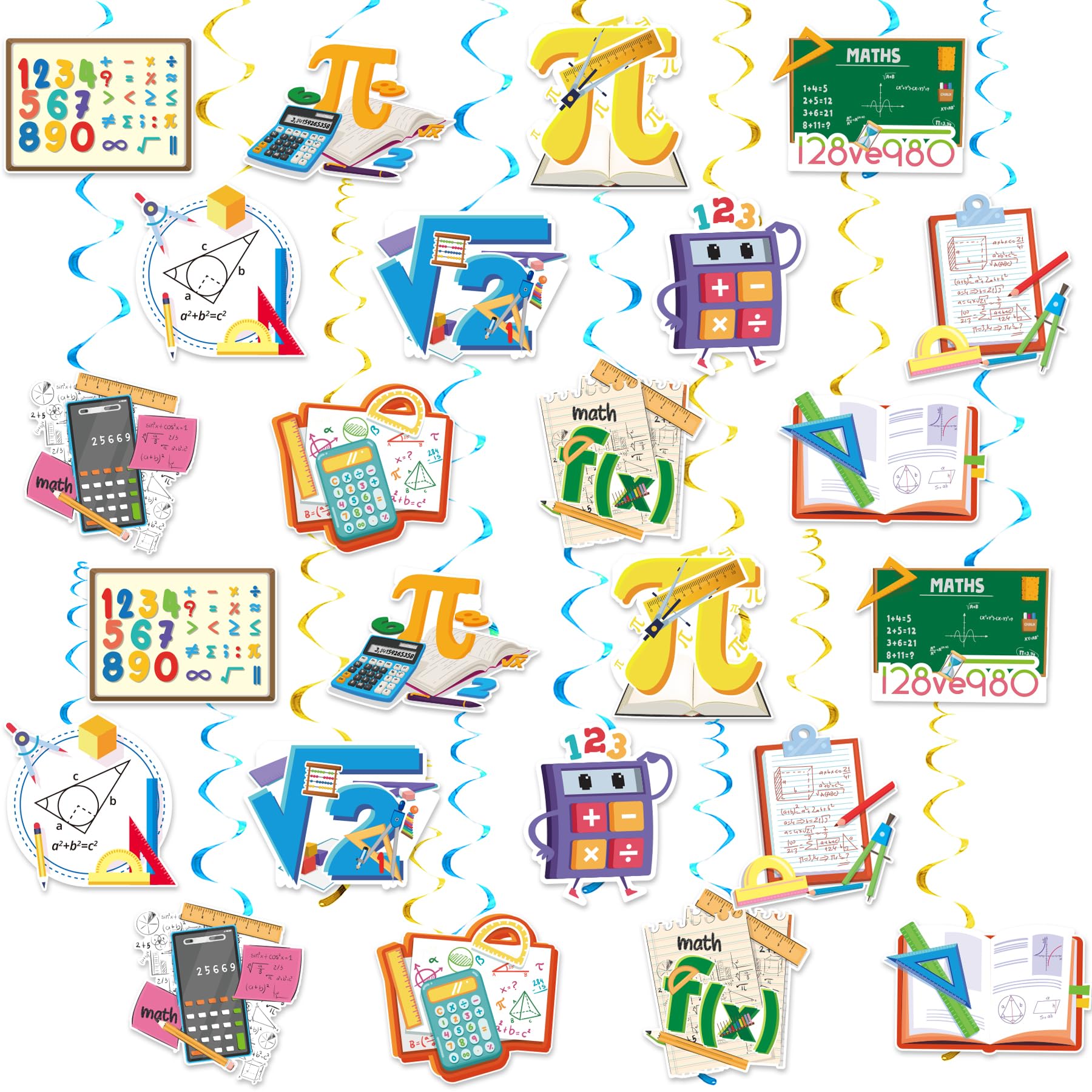 24 Pcs Math Hanging Swirls Decorations Math Party Decorations Ceiling Hanging Streamers for Math Birthday Party Supplies Math Classroom Party