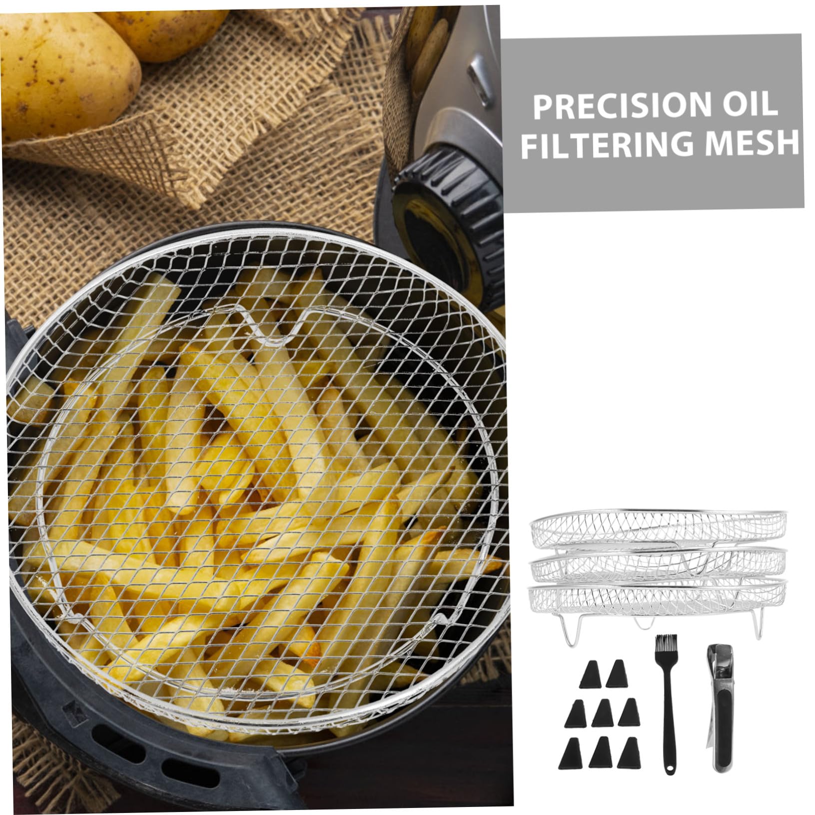 Kisangel 13 Piezas Accesorios para Freidoras de Aire Bandeja Deshidratadora de Alimentos de Apilador para Freidoras de Aire Soporte de Acero Inoxidable de Rejillas para Hornear Uso Cocina