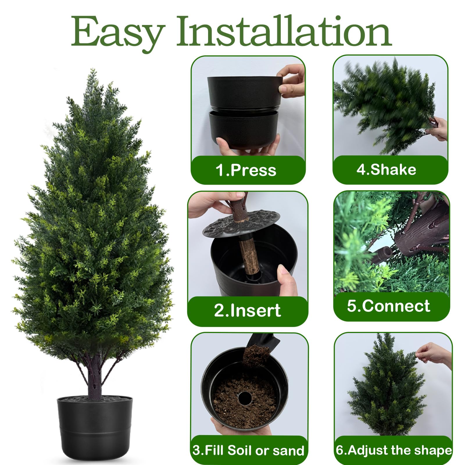 2PCS Künstliche Zypresse Outdoor Buchbaum Zeder Kunstpflanze 70CM, Künstliche Pflanzen im Topf, Zedernbaum Künstlich, Künstliche Zedernpflanzen,Fake Plant für Innen Garten Frühling Sommer