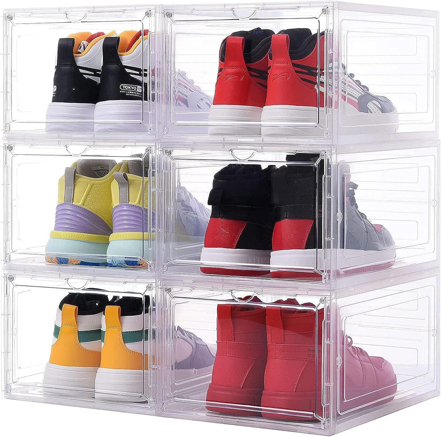 Shoe Box, Shoe Storage Boxes Clear Plastic Stackable, Shoe Organizer Containers with Lids for Women/Men (6 Pcs)