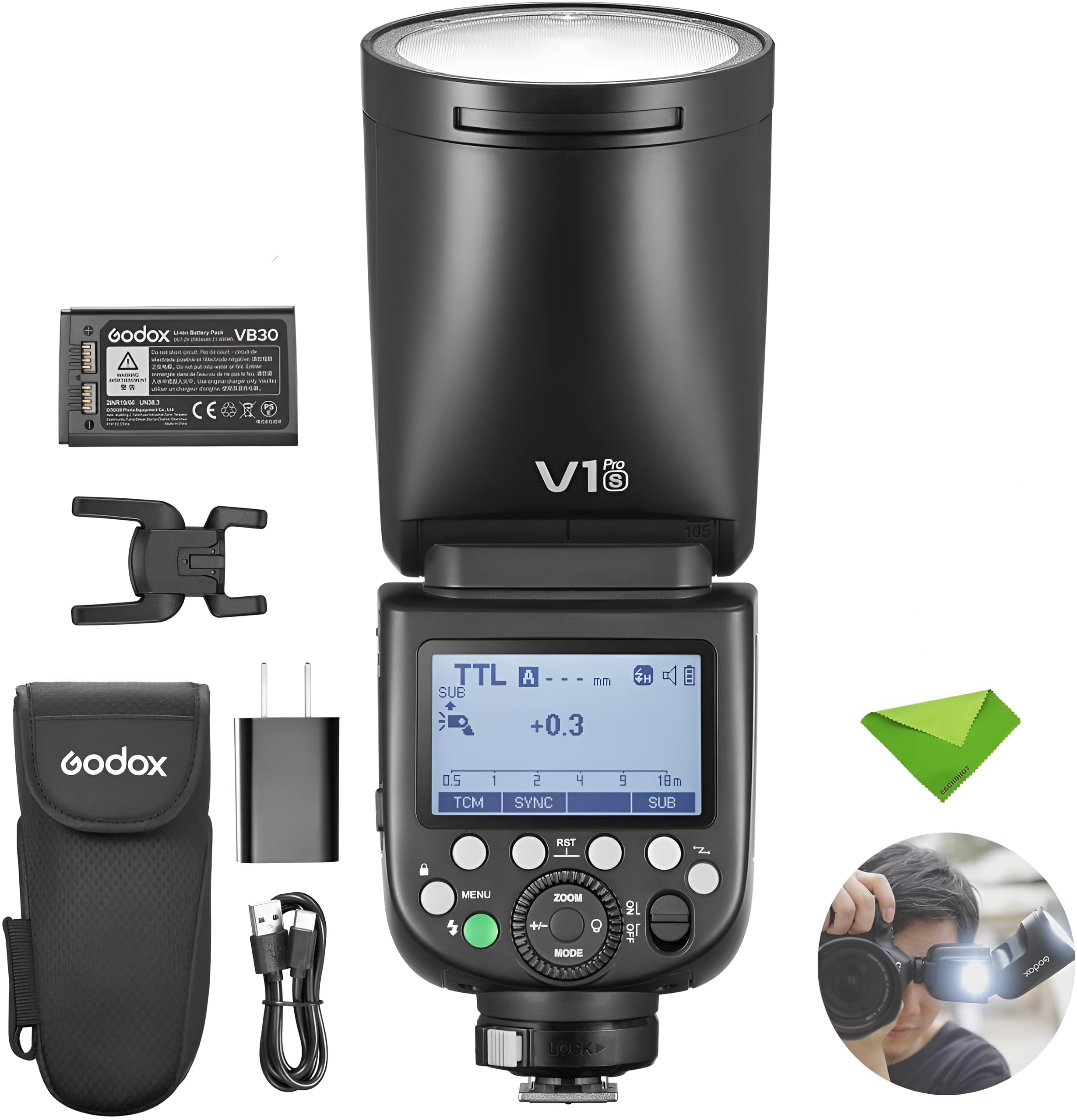 Godox V1 V1Pro S Round Head Flash for Sony Camera TTL Speedlight, 1/8000 HSS 500 Full Power Flashes, 1.3s Recycle Time, 2.4G Wireless for Sony Cameras (Godox V1Pro-S Without SU-1)
