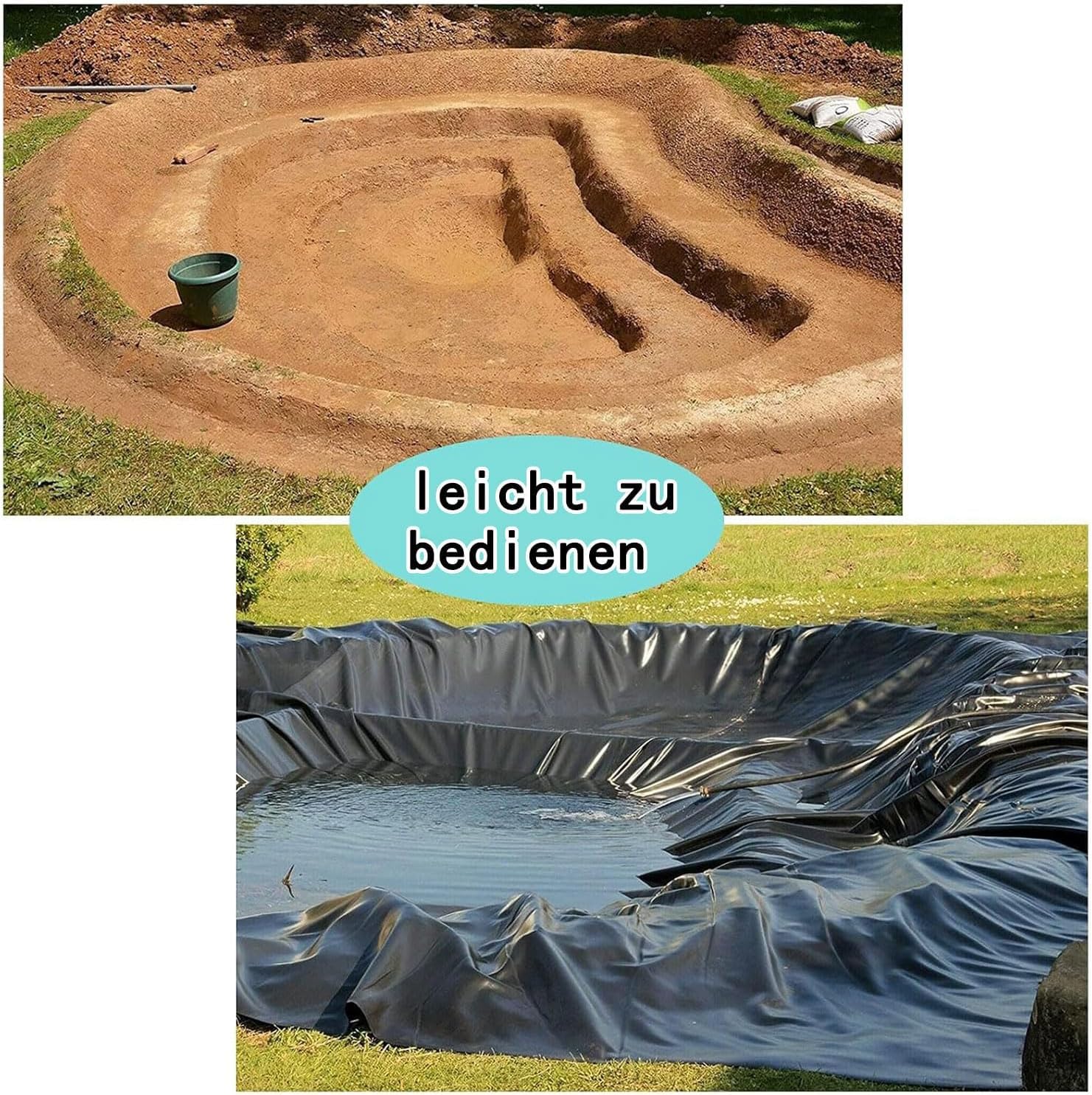 teichfolie 0.5mm, 2x2m,6x8m,4x4m,3x3m,10x10m,Schwimmteich Folie Gartenteich Teichplane schwarz, für Fischteiche, Brunnen, Wassergarten und Wasserfall (A,15m*20m)
