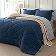 Sweet Home Collection 7 Piece Comforter Set Bag Solid Color All Season Soft Down Alternative Blanket & Luxurious Microfiber Bed Sheets, Marino, Full