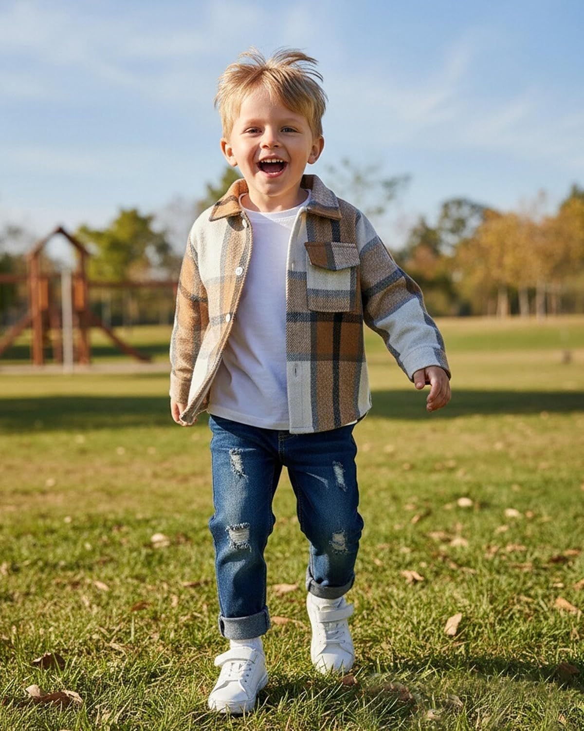 Renotemy Toddler Boy Clothes Fall Winter Outfits 3Pcs Fashion Flannel Shirts Ripped Jeans Pants Kids Boys Clothing Sets - Image 2