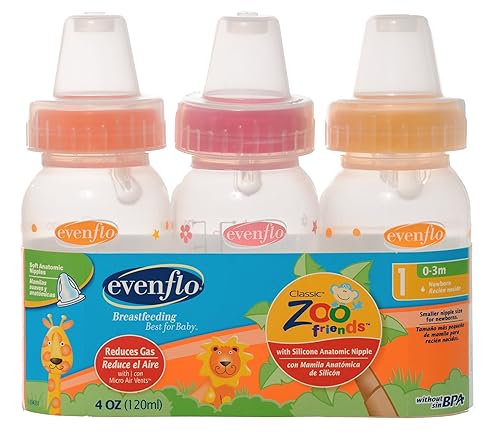 Evenflo Zoo Friends - Botella anatómica para pezón, 3 unidades, 8 onzas