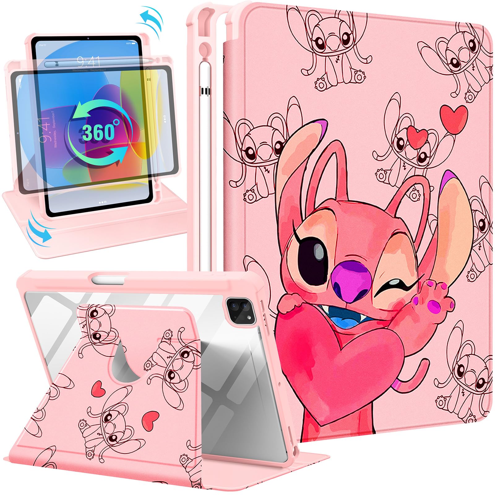 Trendy Fan for iPad Air 5th/4th Generation 10.9 inch/for iPad Pro 11 inch Case Cute Cartoon for Girls Kids Girly Women Design Cover,360 Degree Rotating Folio Stand Pencil Holder for i Pad Air 5/4 Xin