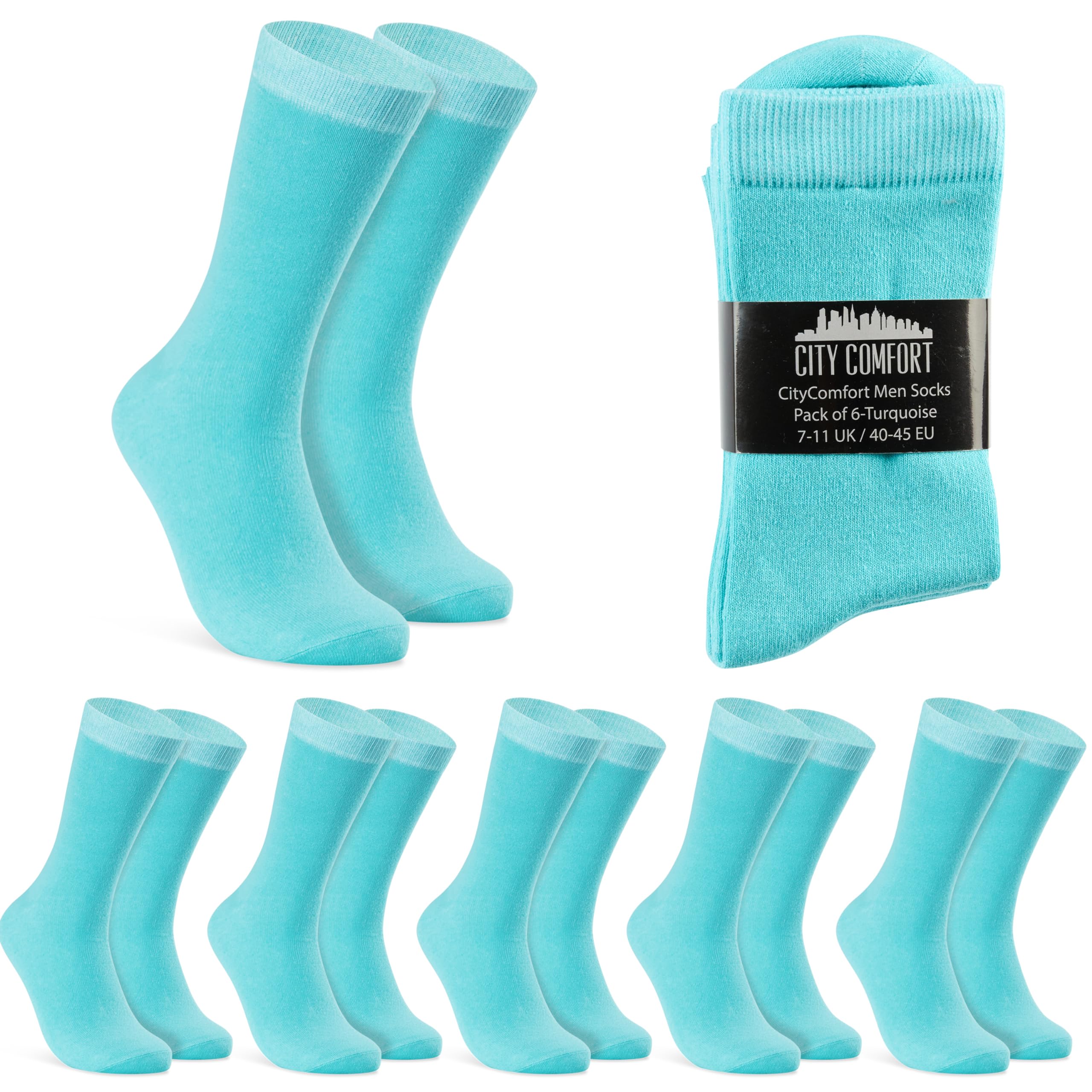 Citycomfort Men's Turquoise-6 Pack Socks 6 Pack Gifts For Teens Calf Length Socks Vibrant Colourful Breathable Sports Casual Work (, 7/11 Uk)
