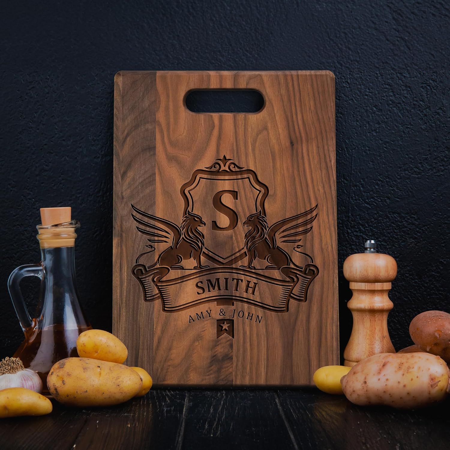Custom Engraved Cutting Boards, Personalized Gifts Walnut Wood Board for Weddings, Family Unique Gifts, Medium Size 8.5 x 11