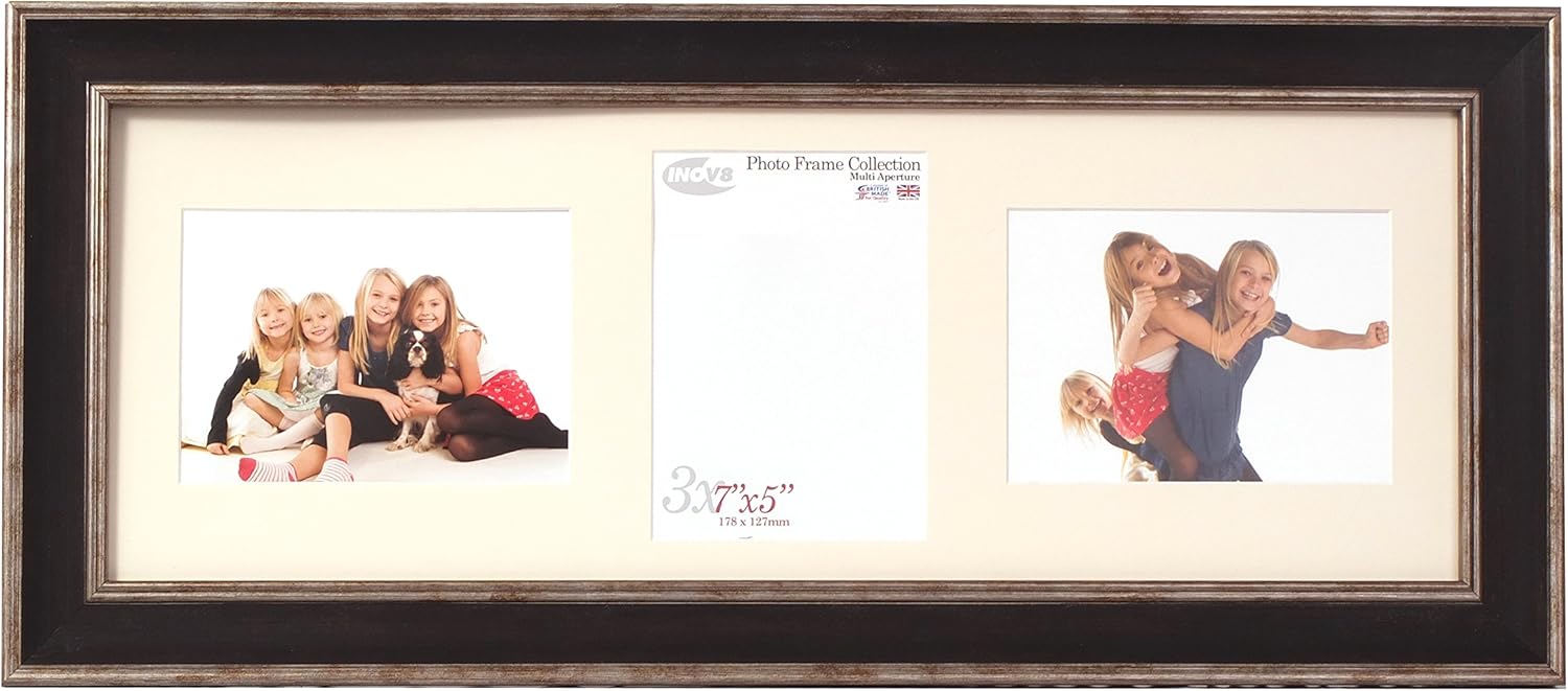 Inov8 British Made Picture/Photo Frame, Triple Aperture with 3 Portrait 6x4-inch Insets, Pack of 2, Large Washed White