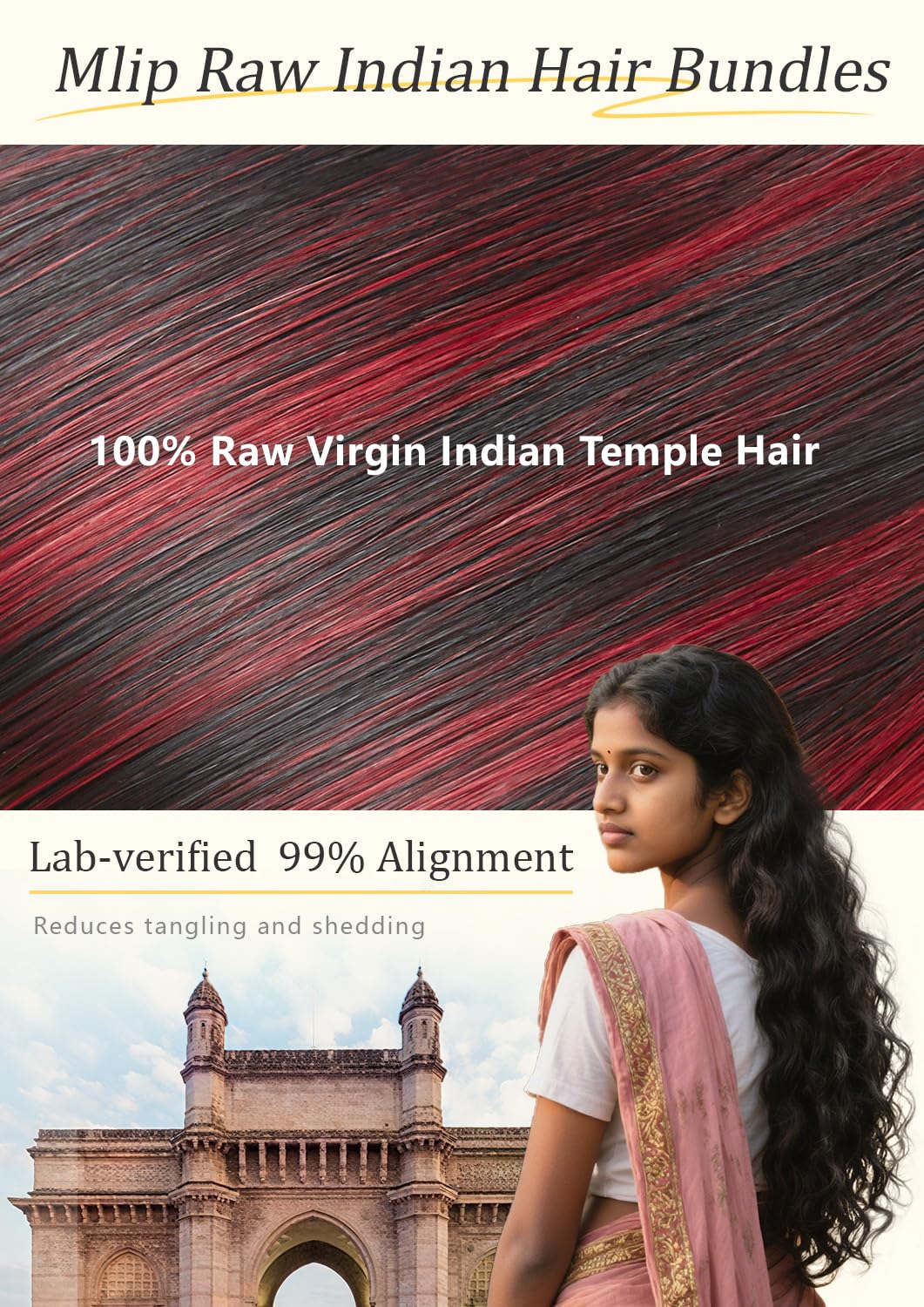 mlip Raw Indian Hair Bundle Straight, Enhanced Quality Bundle, 18A Virgin Hair 18 inches, No Tangle Shedding, Triple the Lifespan, Keep Texture Silky Soft After Multiple Washes, 1B99J Color