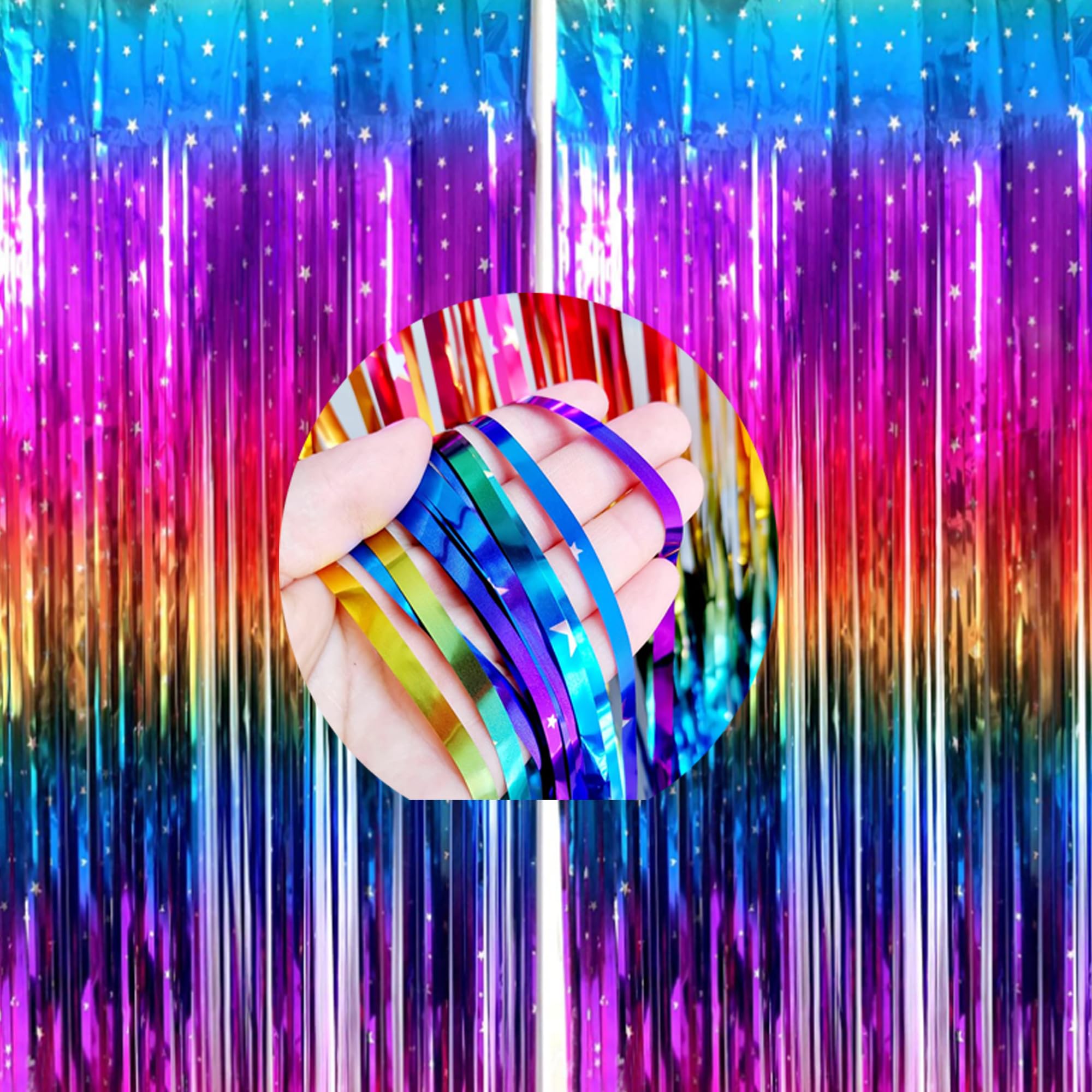 2 Pack Rainbow Foil Fringe Curtains Colorful Tinsel Metallic Streamers Rainbow Party Decorations Photo Backdrop for Birthday Party Wedding Engagement Bridal Shower Party Supplies