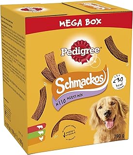 Schmackos Mega Pack - Dog treat multipack with beef, lamb and poultry flavours, 790 g 1 Box 110 strips