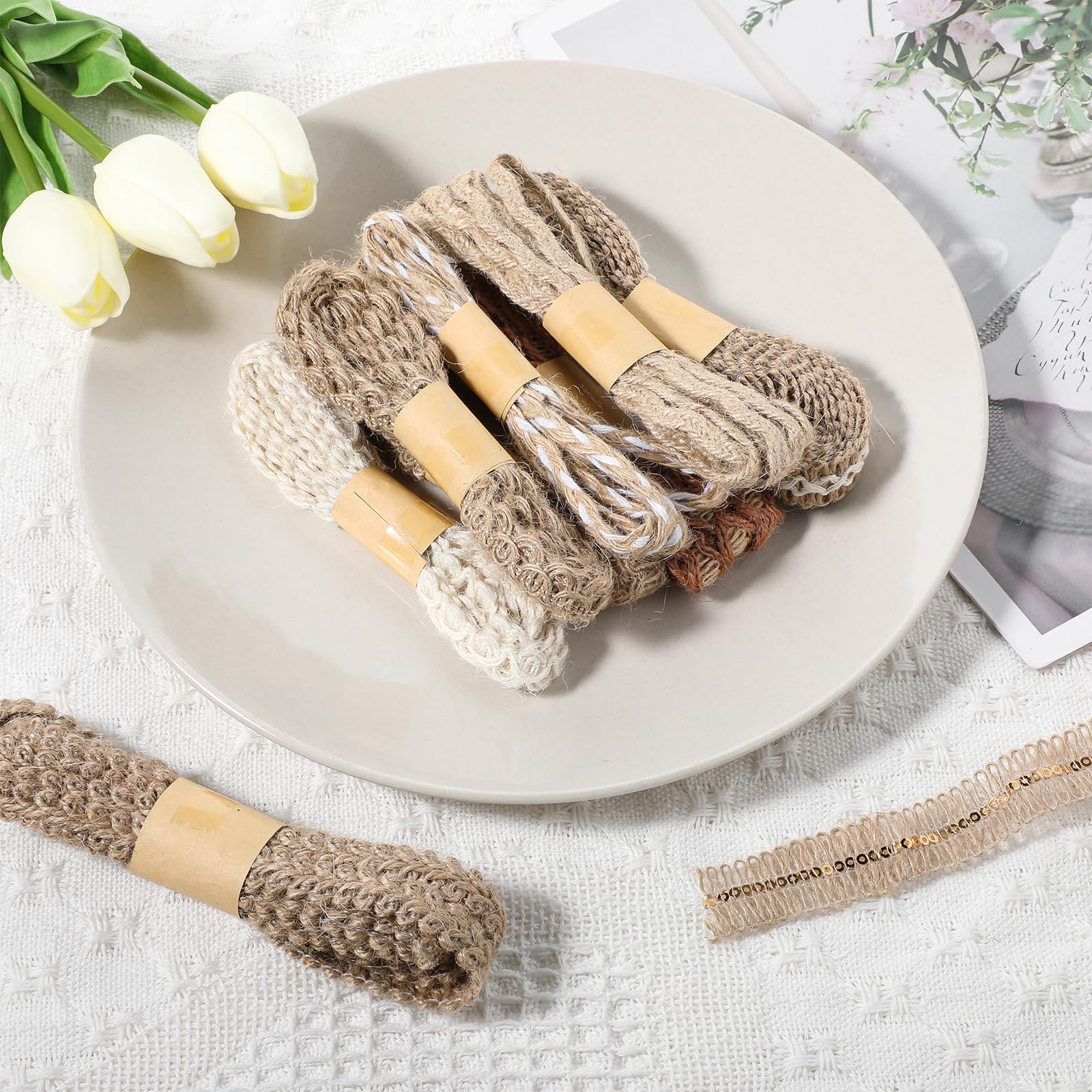 4 rollen natuurlijk jute touw voor knutselen, geschenkverpakking, bruiloftsdecoratie (5 mm × 10 m
