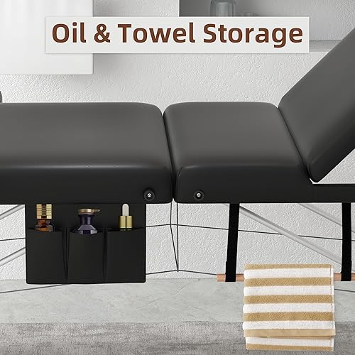 Miniatura 4 de ABET Mesa de masaje, cama de spa profesional portátil de 3 pliegues, altura ajustable de 23.5 pulgadas de ancho, mesa facial compacta con bolsillo
