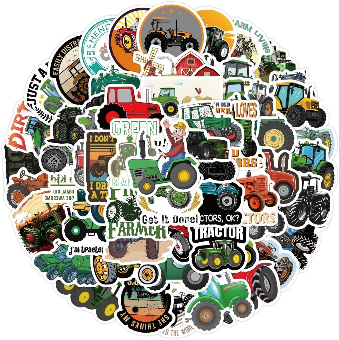 60Pcs Cute Tractors Stickers - Funny Farm Tractor Stickers for Water Bottle, Waterproof Vinyl Decals for Laptop Scrapbook Journal Notebook Luggage
