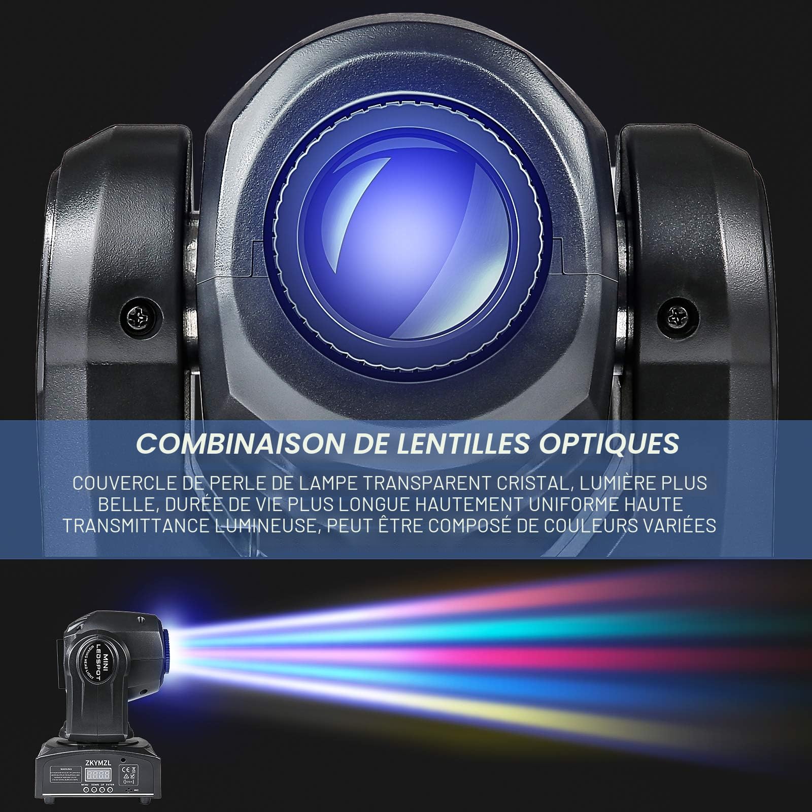 ZKYMZL Lumières de tête de mouvement 8 lumières LED GOBO Rainbow DJ Lights Disco Lights 15 couleurs 9/11 canaux stroboscopiques LED DMX512 Contrôle pour disco KTV Club Party