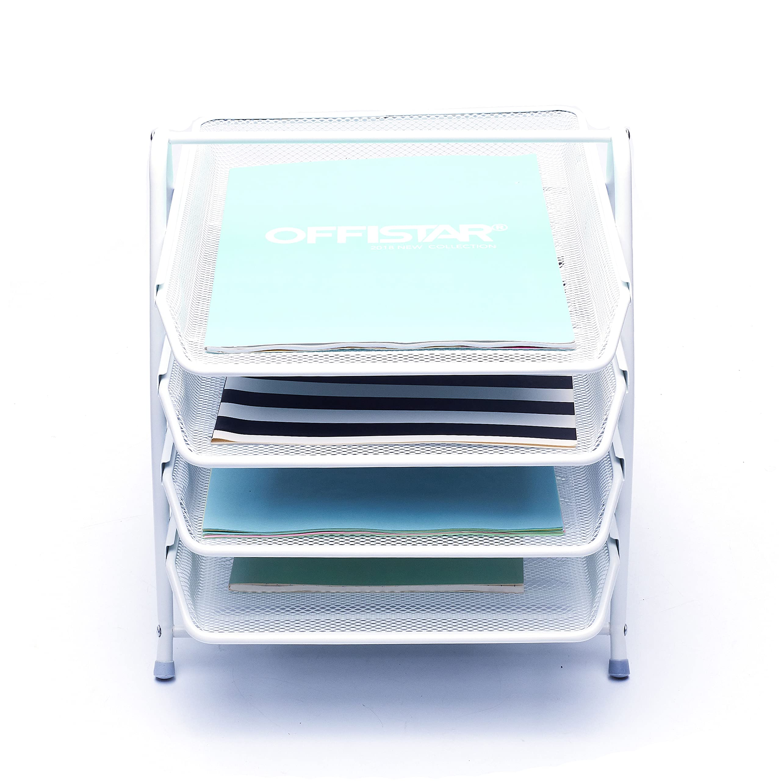 EXERZ Bandejas de Cartas de 4 Capas, Organizador de Escritorio, Soporte para Archivos, Estante de Metal Malla de Alambre Blanco
