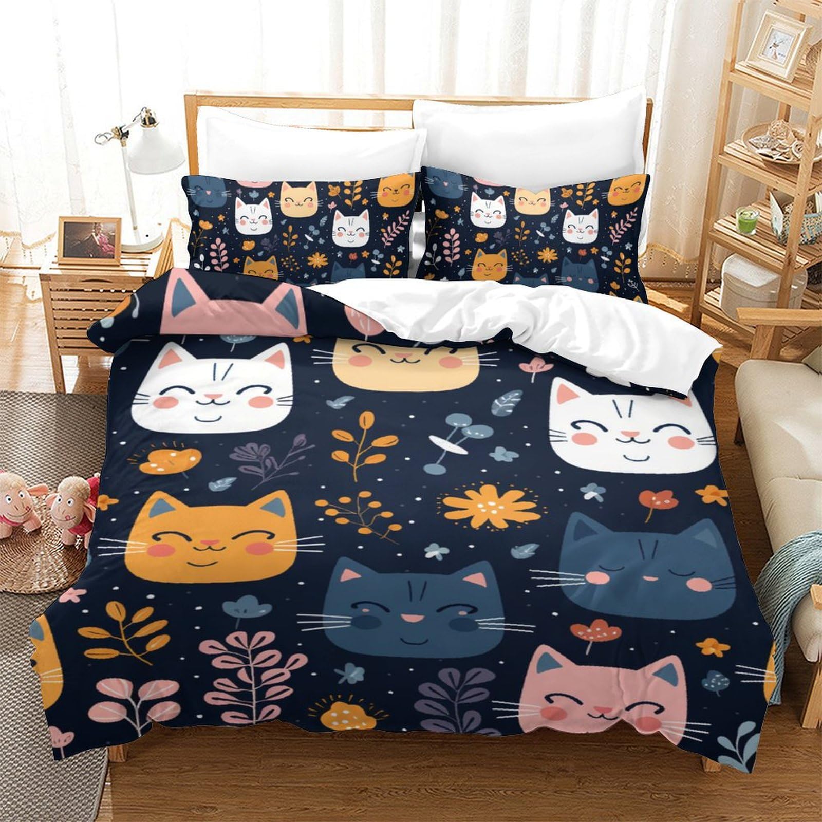 Parure de lit chat 3D douce et facile à laver pour lit simple