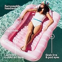 Vista 4 de FUNBOY Tanning Pool Lounger Float, XL 72'' x 48'' Pool Float with Custom Pillow and Large Cup Holder, Perfect for Pool or Backyard.