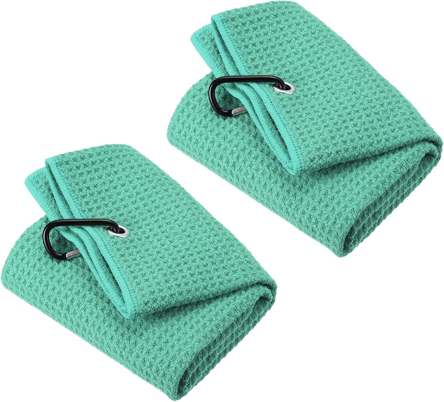 PATIKIL 20"x16" Tri-Fold Golf Towels, 2 Pack Waffle Pattern Towels Soft Fiber Strong Water Absorption with D Clip for Golf Lovers, Orange