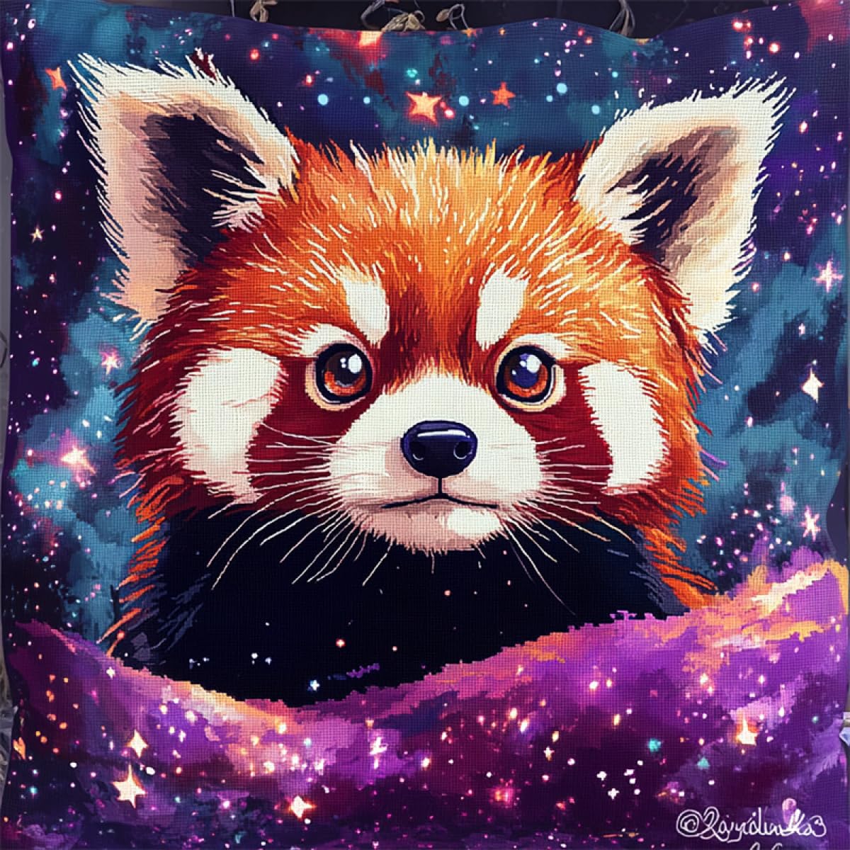 Kitquiver Latch Hook Craft Kits Red Panda Animal and Starry Sky DIY Latch Hook Kits Pillowcase Embroidery,Knitting,Gift for Adults/Beginners 17x17In