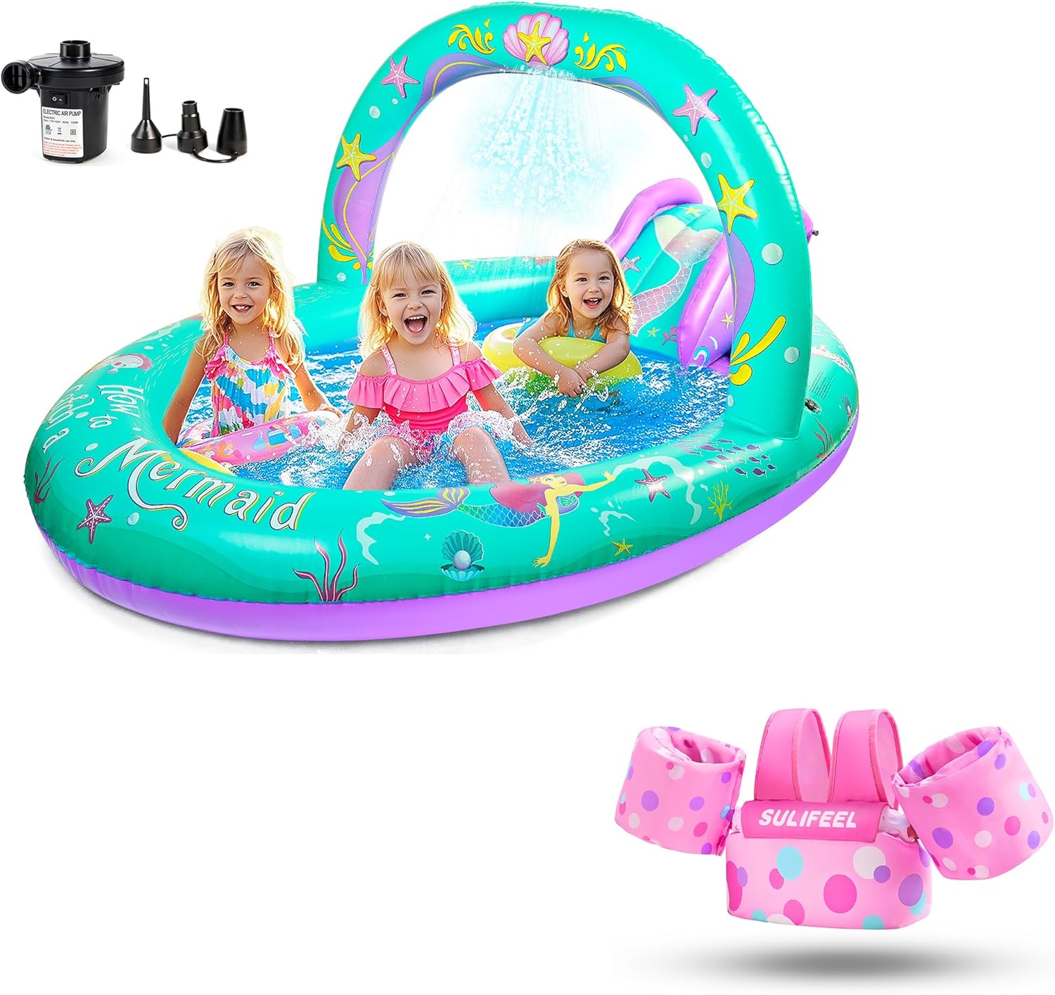 SULIFEEL Inflatable Play Center Kiddie Pool with Toddler Swim Vest