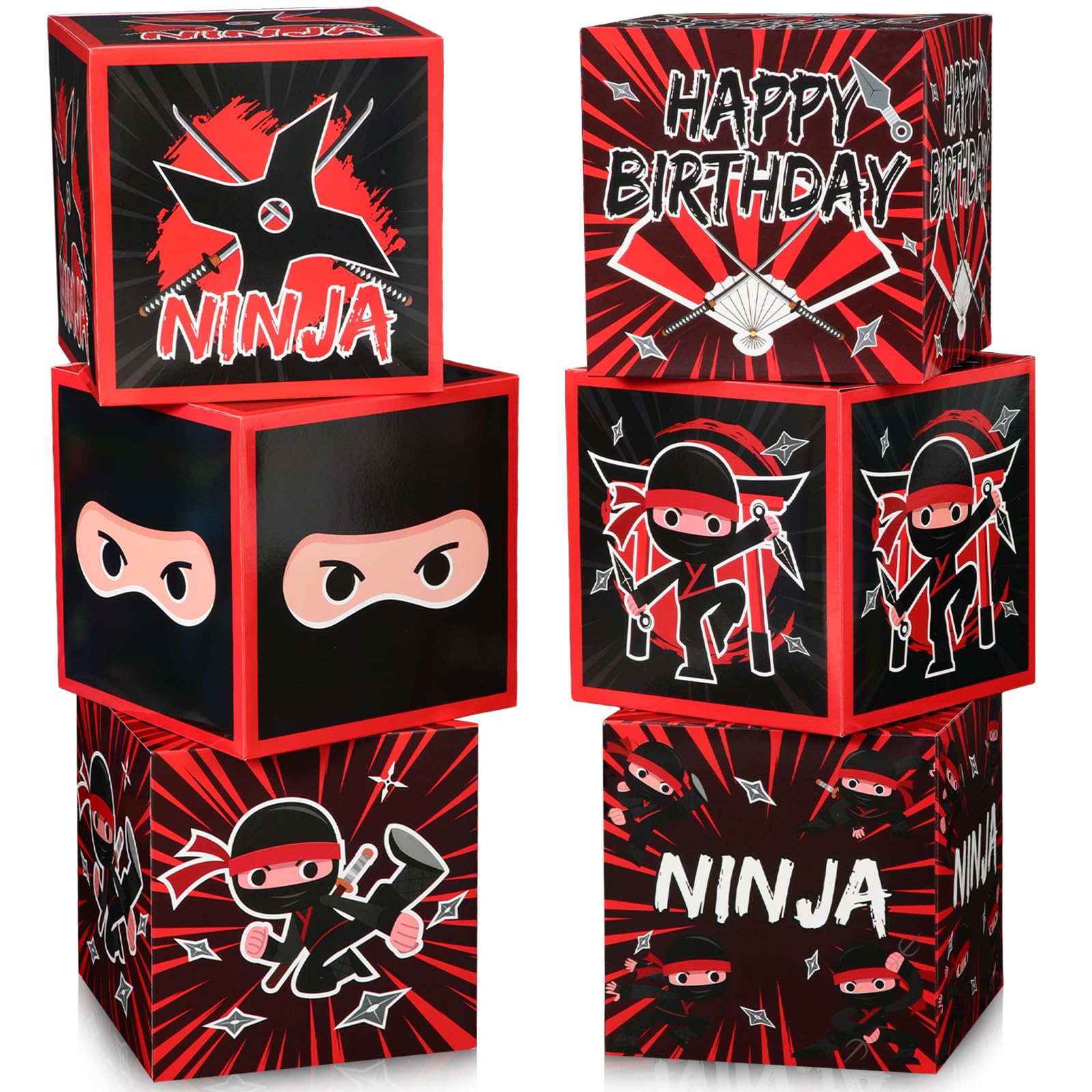 MotiMind 6 Pack Ninja Birthday Party Decorations Boxes Ninja Lover Boxes 12 Inch Ninja Cardboard Supplies Ninja Backdrop Decoration