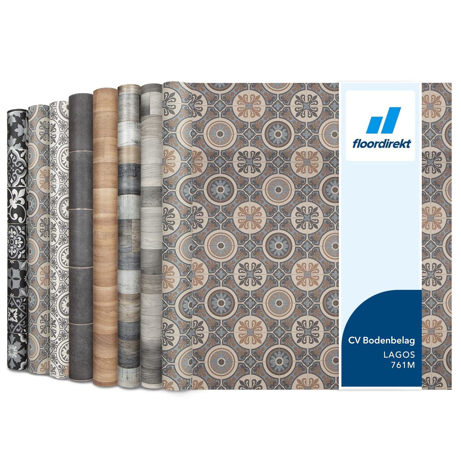 CV Cushioned Vinyl Flooring PVC Tile Effect, Structured Vinyl Flooring, Tile Optic Flooring for Kitchen, Bathroom, Home or Commercial (200 x 700 cm, Plaza | Lagos 761M) — image 1