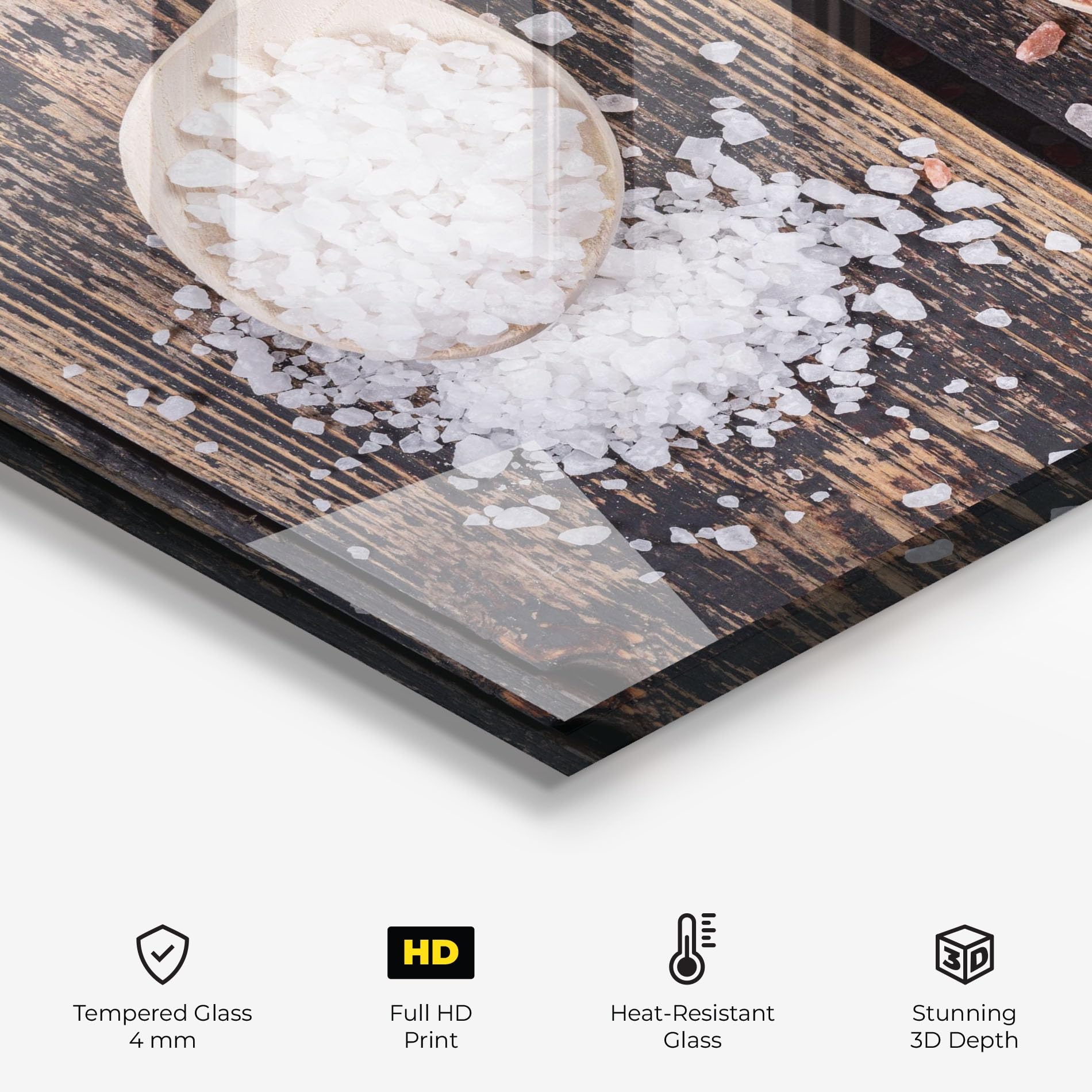 ARTHUB® Panel de Vidrio para Cocina 100x100 cm, 4mm Vidrio Templado | Protección contra Salpicaduras, Protección contra Salpicaduras para Cocina, Alimentos, Wooden Spoons Sea Salt