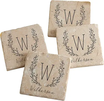 Personalization Universe Farmhouse Floral Personalized Tumbled Stone Coaster...
