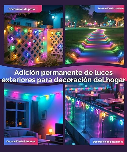 Miniatura 9 de POOFZY Luces permanentes al aire libre para casa, 100 pies RGB+IC decoración inteligente al aire libre, 50 modos de escena, aplicacióncontrol