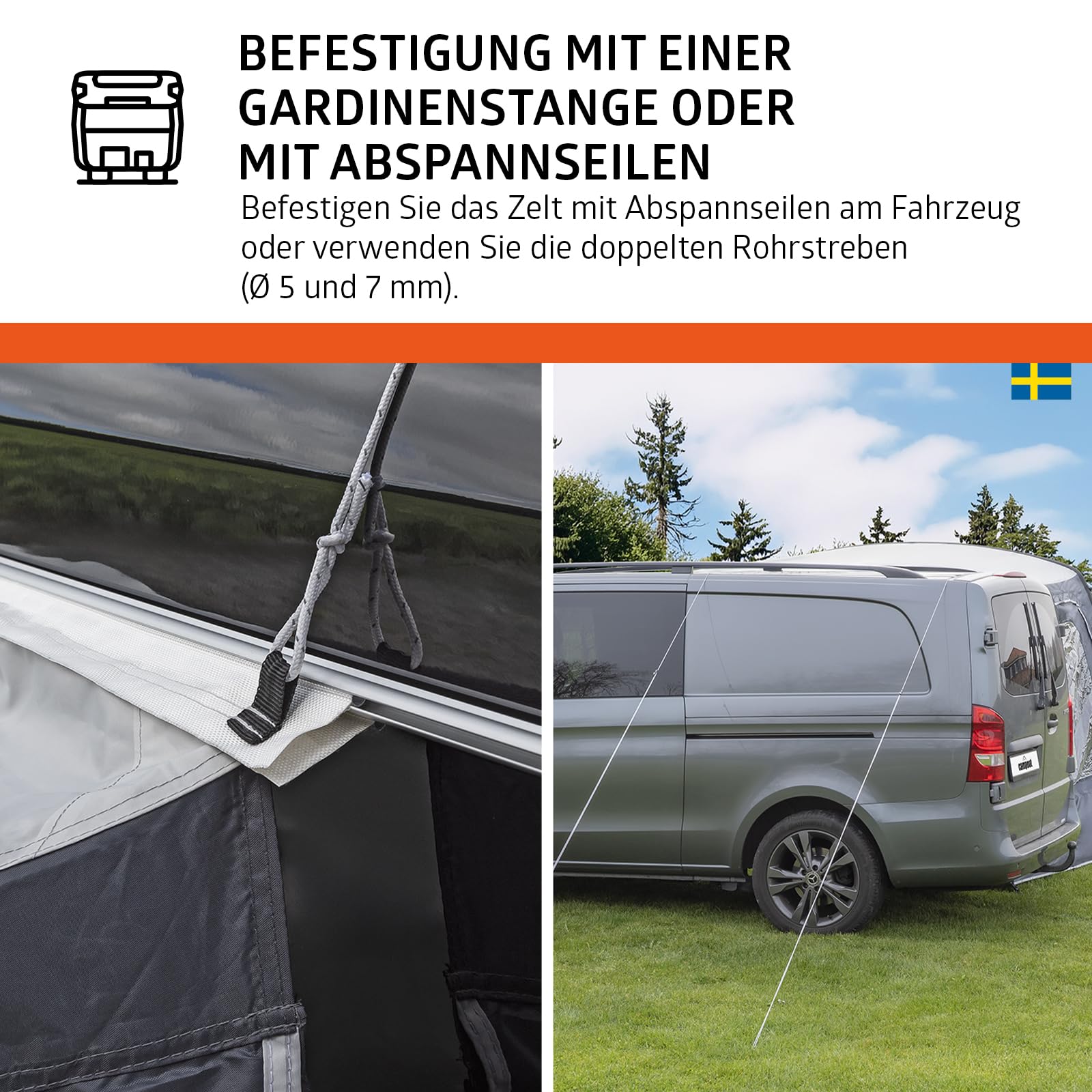 Campout Aufblasbares Busvorzelt für Campervan – 300 x 210 cm – 3000 mm Wassersäule – Anbauhöhe 180-210 cm – Aufbau in 15 Min – Inkl. Pumpe & Sturmabspannleinen