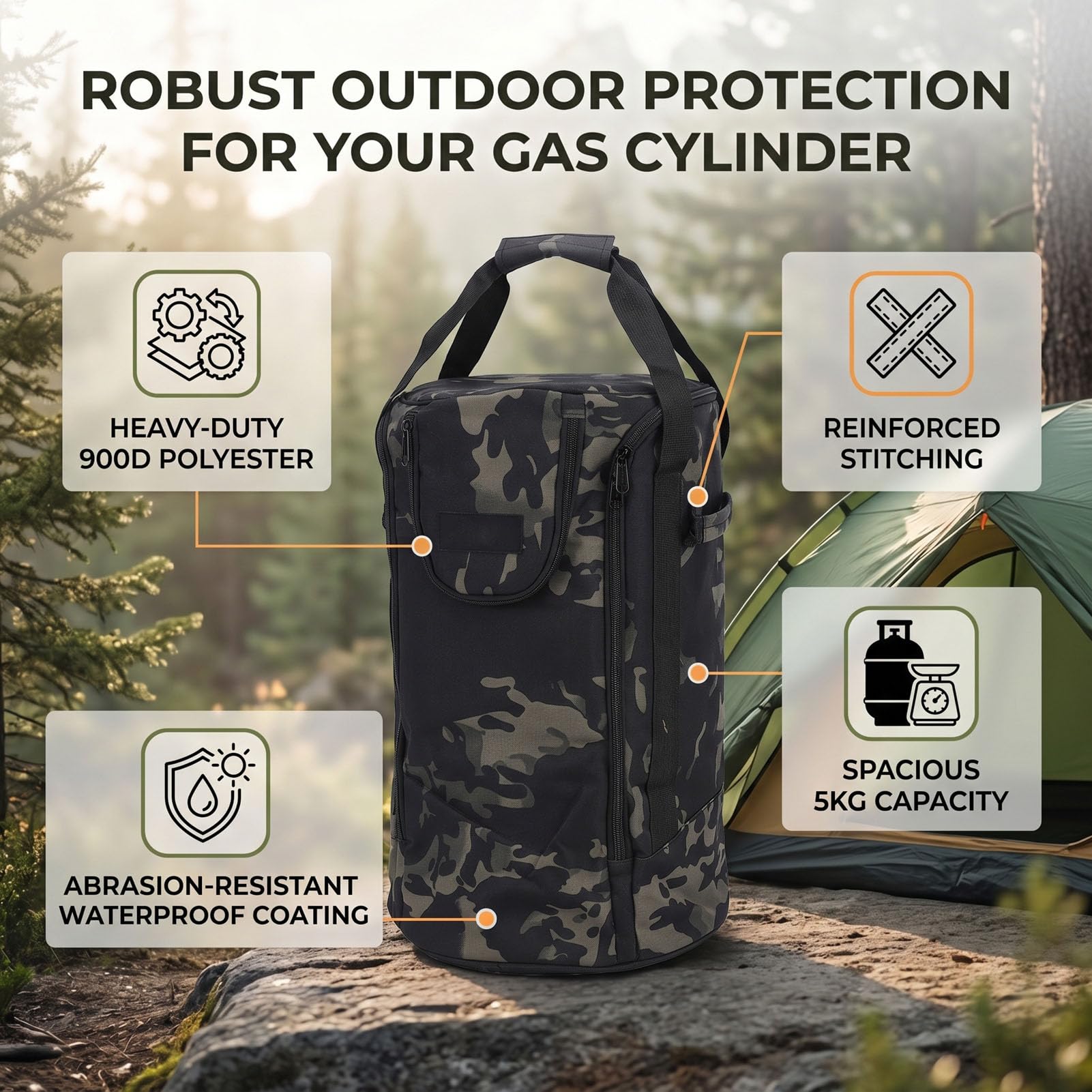 Denash 5 Kg Gasflaschen-Aufbewahrungstasche, Robust, Verdickt, Schützende Tragetasche für Outdoor-Camping – Tragbare Gastank-Schutztasche